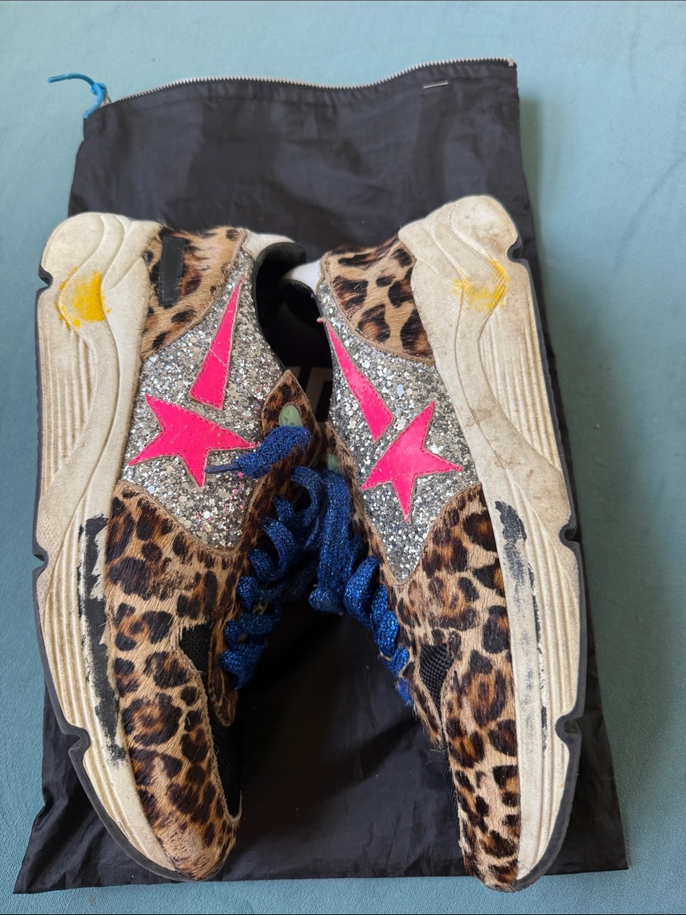 Golden goose leopard print Sneakers with Blue glitter Laces- RUNNING STYLE 💗 - Picture 5 of 5